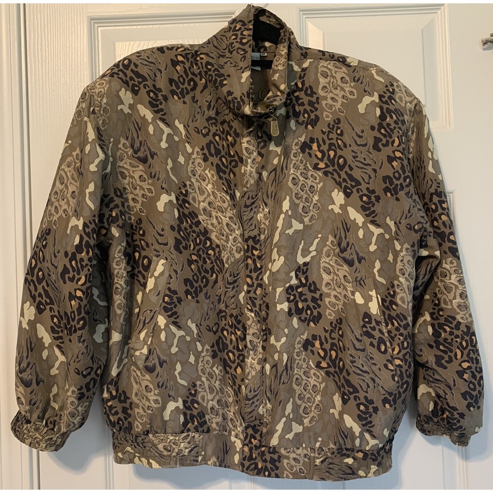 Vintage 80's coAco silk bomber jacket animal print fully lined medium